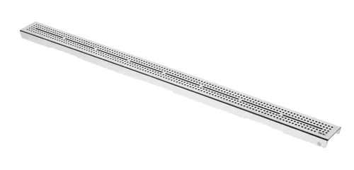 Edelstahl-Rost von TECE mit durchgehenden Löchern, rechteckig und flach, für den Einsatz in Duschen oder als Bodenablauf.